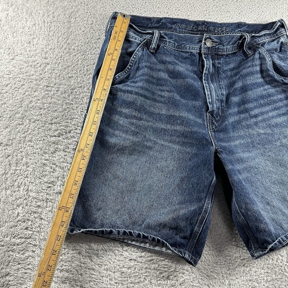 AE American Eagle Carpenter Jorts Denim Shorts Mens 34 Faded 8" Whiskering - Picture 3 of 10